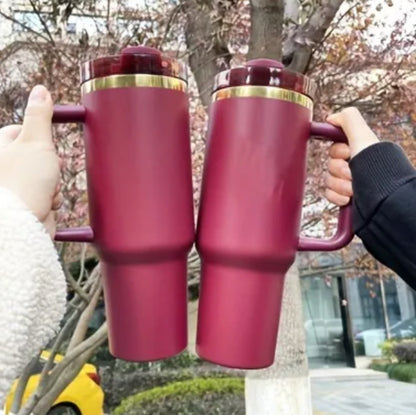 Custom Engraved Gold-Plated 40oz Insulated Tumbler with Lid and Straw