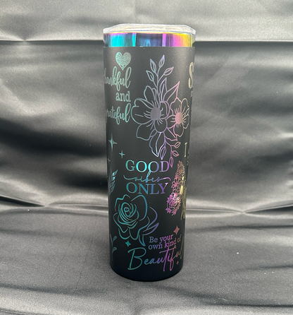 "SHE IS" 20oz Custom Engraved Rainbow Plated Tumbler